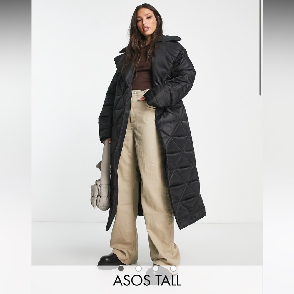 ASOS DESIGN Tall nylon quilted maxi puffer coat in black